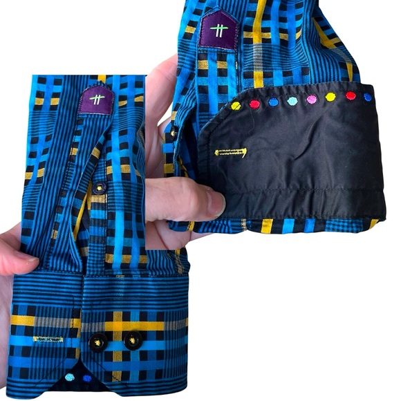 Franco Negretti Men’s Flip Cuff Button Down Plaid Shirt Sz L - Picture 3 of 13